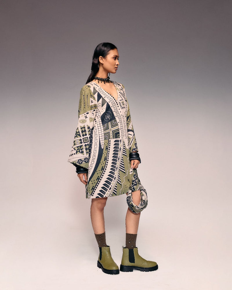 Olive Print Shift Dress cotton by Kritika Murarka in olive color for women Worldwide