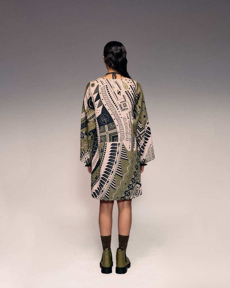 Olive Print Shift Dress cotton by Kritika Murarka in olive color for women Worldwide