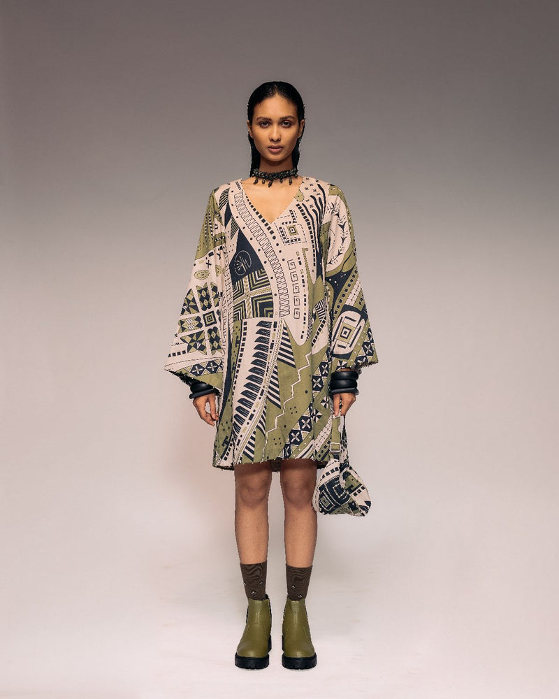 Olive Print Shift Dress cotton by Kritika Murarka in olive color for women Worldwide