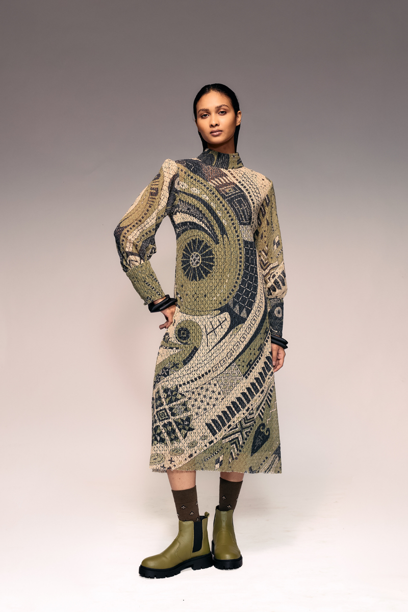 Olive Print Cotton Net Midi + Inner cotton by Kritika Murarka in olive color for women Worldwide