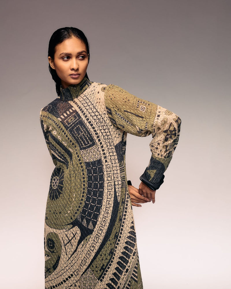 Olive Print Cotton Net Midi + Inner cotton by Kritika Murarka in olive color for women Worldwide