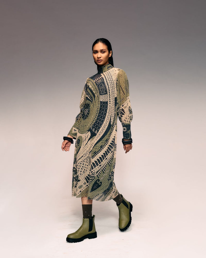 Olive Print Cotton Net Midi + Inner cotton by Kritika Murarka in olive color for women Worldwide