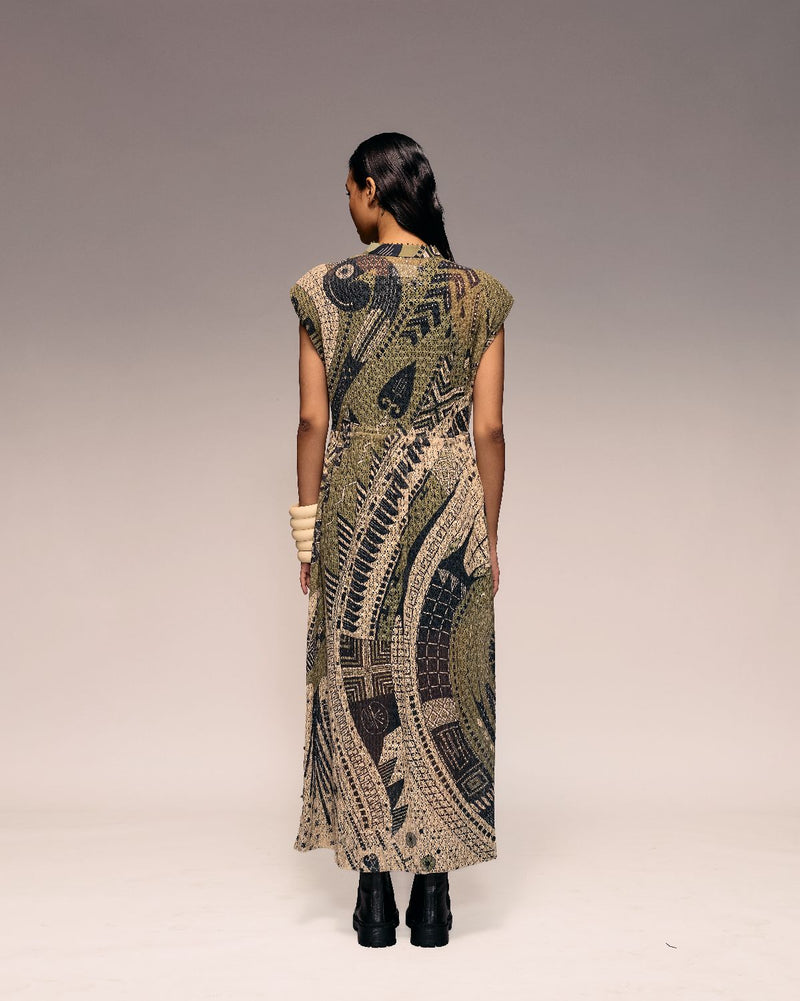 Olive Print Cotton Net Drawstring Dress
+ Inner cotton by Kritika Murarka in olive color for women Worldwide