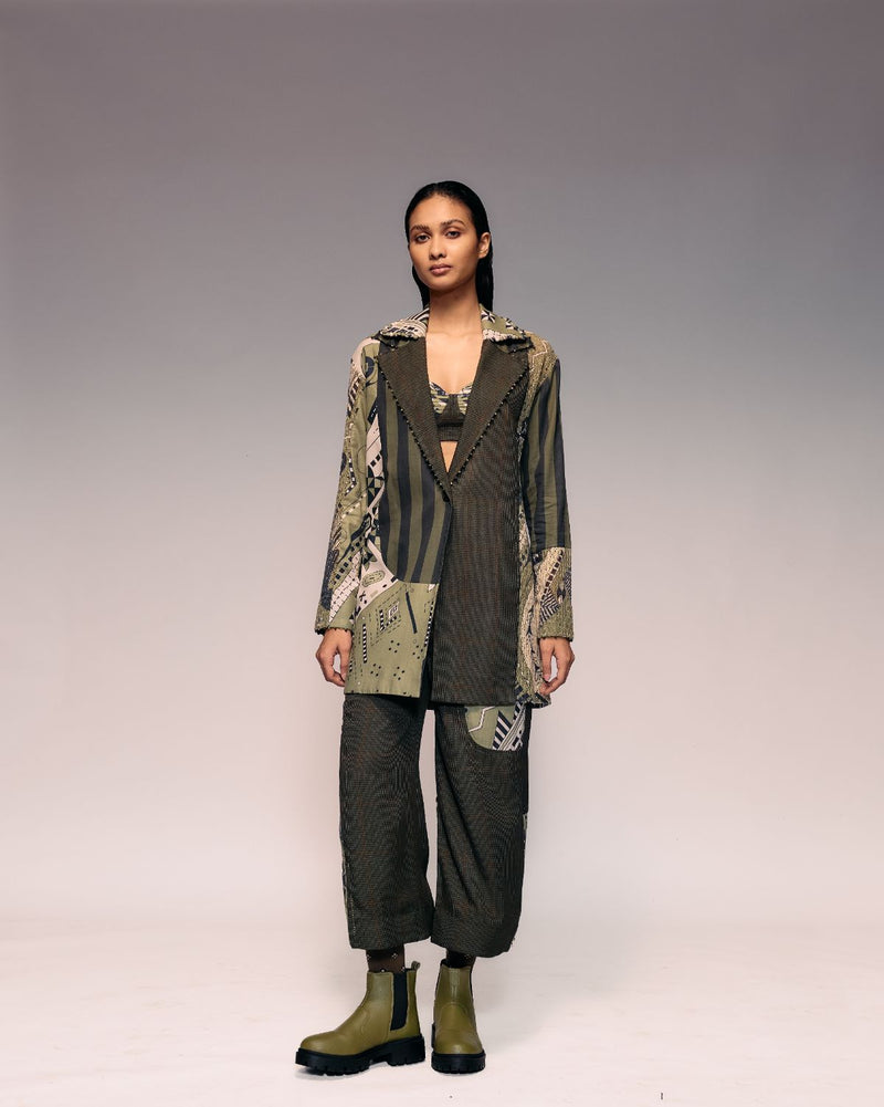 Olive Patch Blazer cotton by Kritika Murarka in olive color for women Worldwide