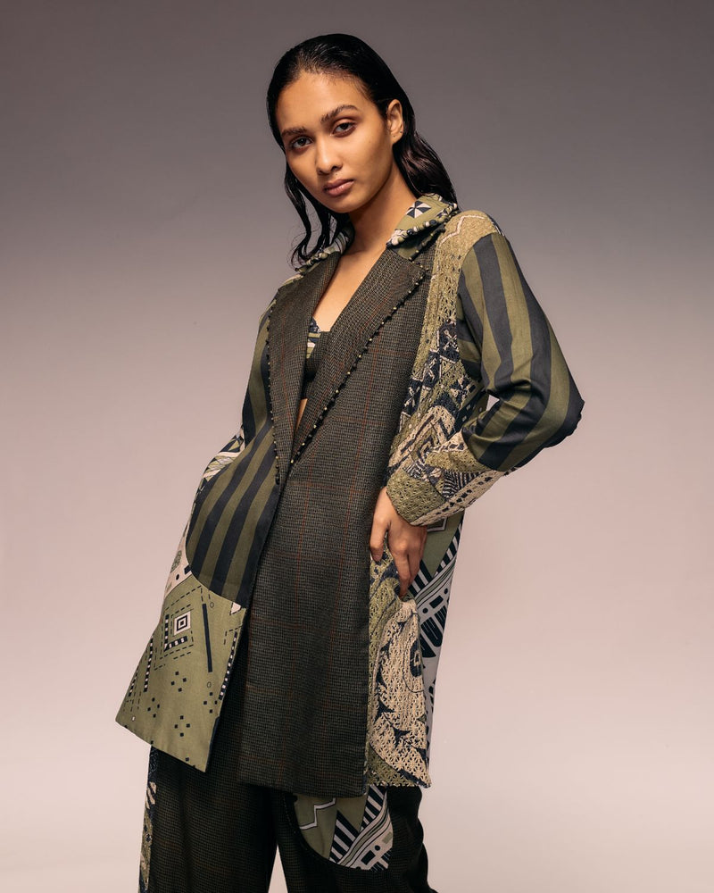 Olive Patch Blazer cotton by Kritika Murarka in olive color for women Worldwide