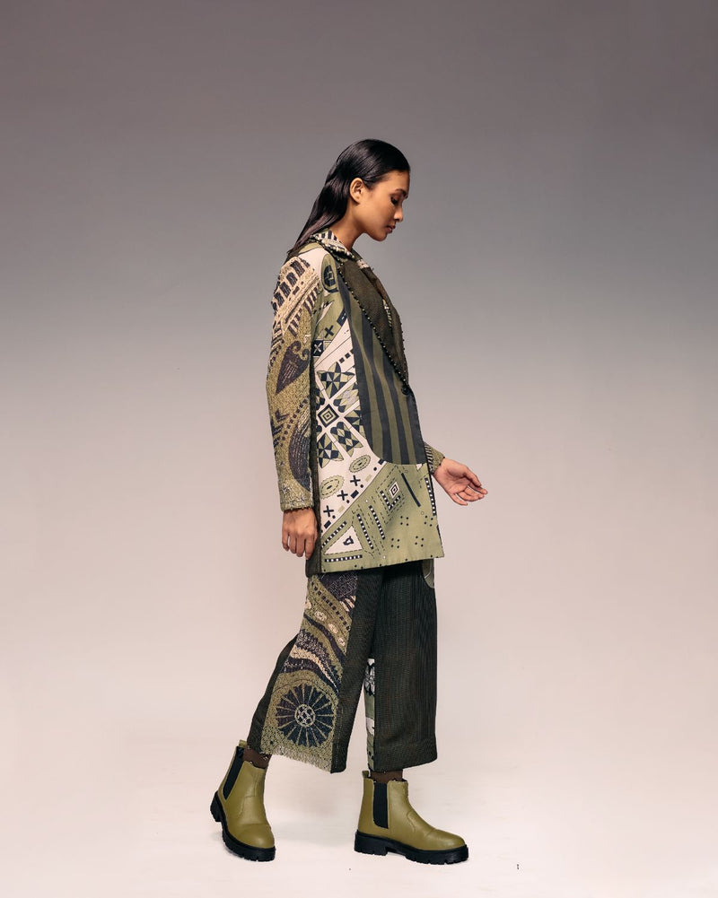 Olive Patch Blazer cotton by Kritika Murarka in olive color for women Worldwide