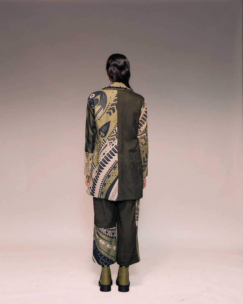Olive Patch Blazer cotton by Kritika Murarka in olive color for women Worldwide