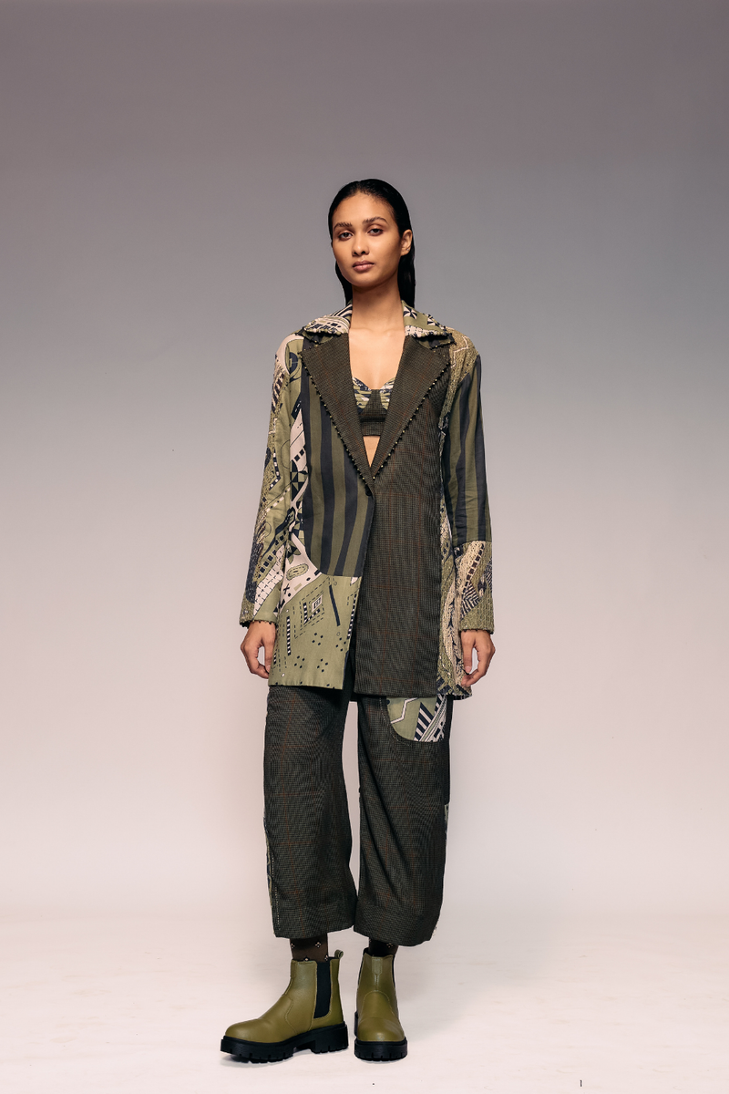 Olive Patch Toruser cotton by Kritika Murarka in olive color for women Worldwide