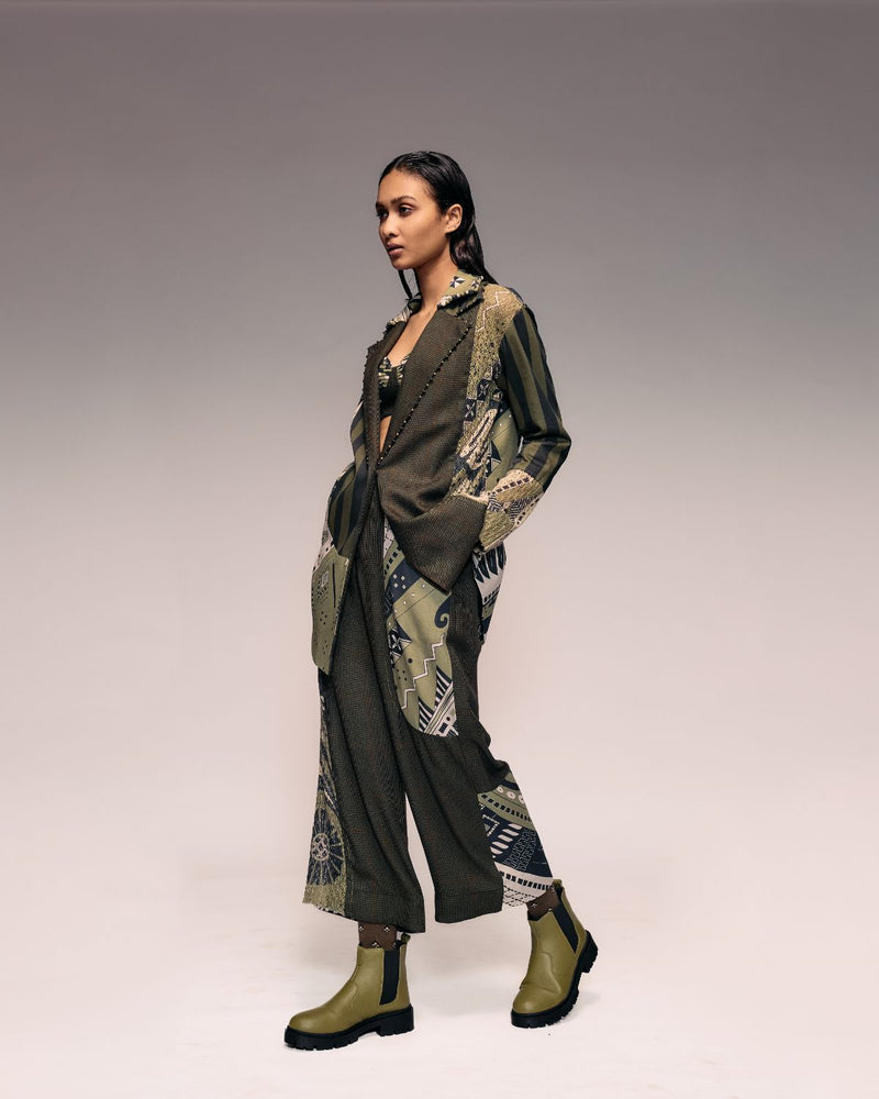 Olive Patch Toruser cotton by Kritika Murarka in olive color for women Worldwide