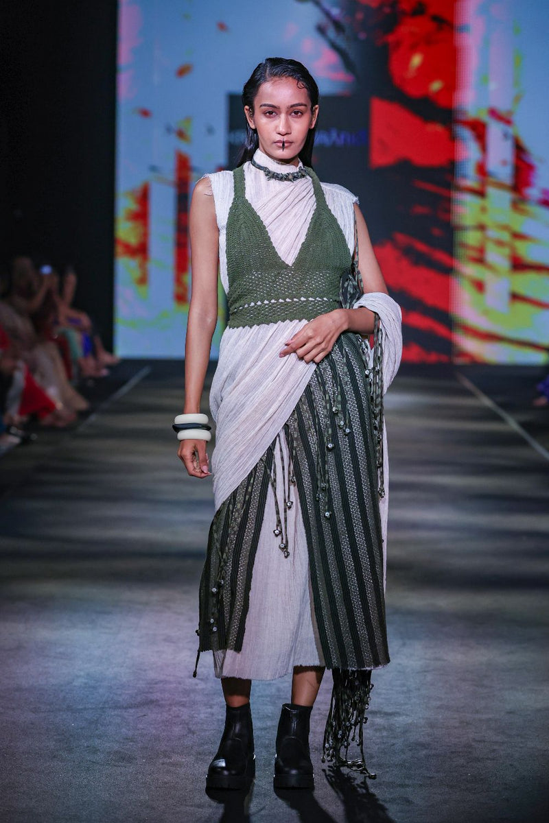 Olive cotton Net Flap Skirt cotton by Kritika Murarka in olive color for women Worldwide