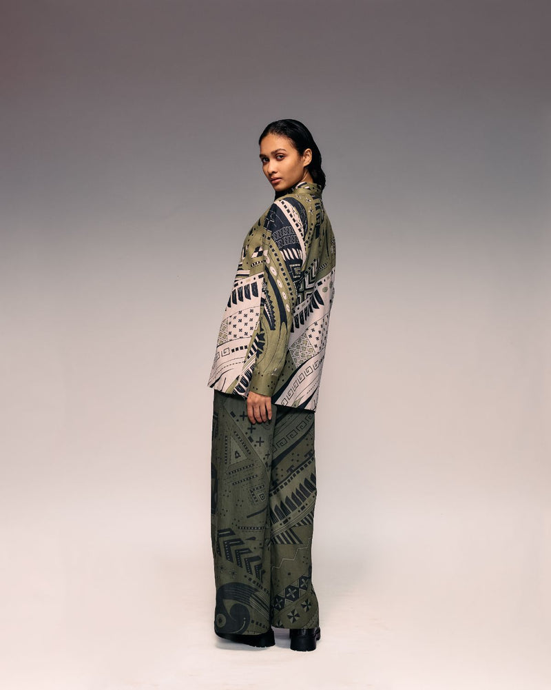 Olive Print Trouser cotton by Kritika Murarka in olive color for women Worldwide