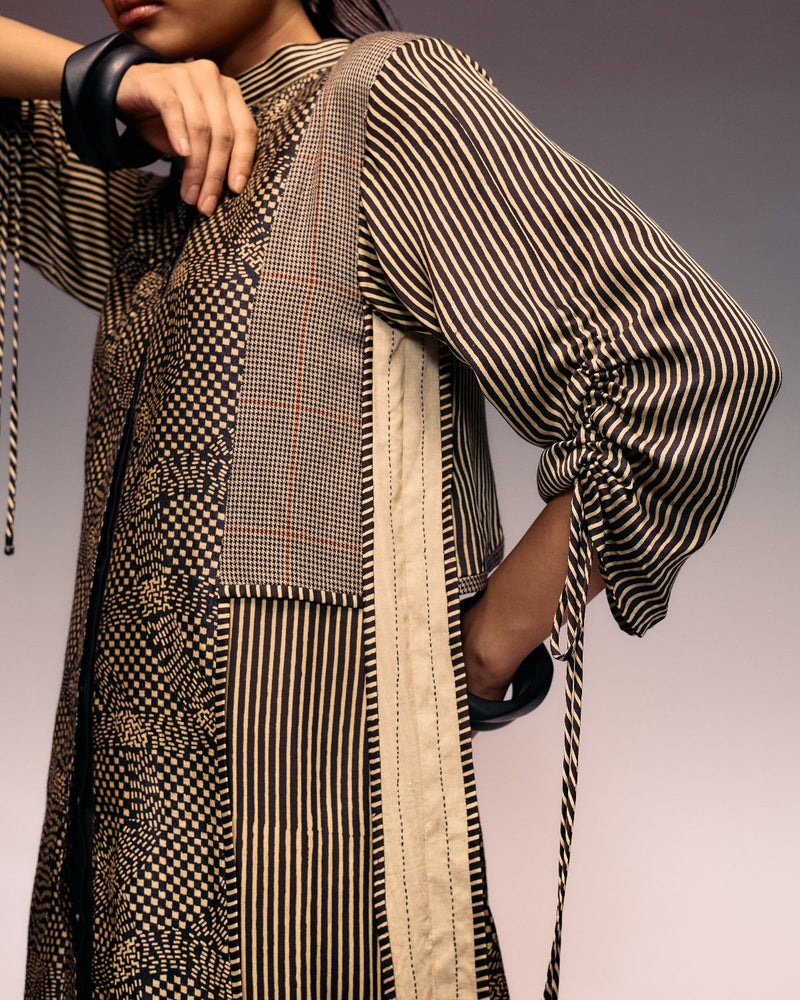 Black Print Panel Dress silk by Kritika Murarka in black color for women Worldwide