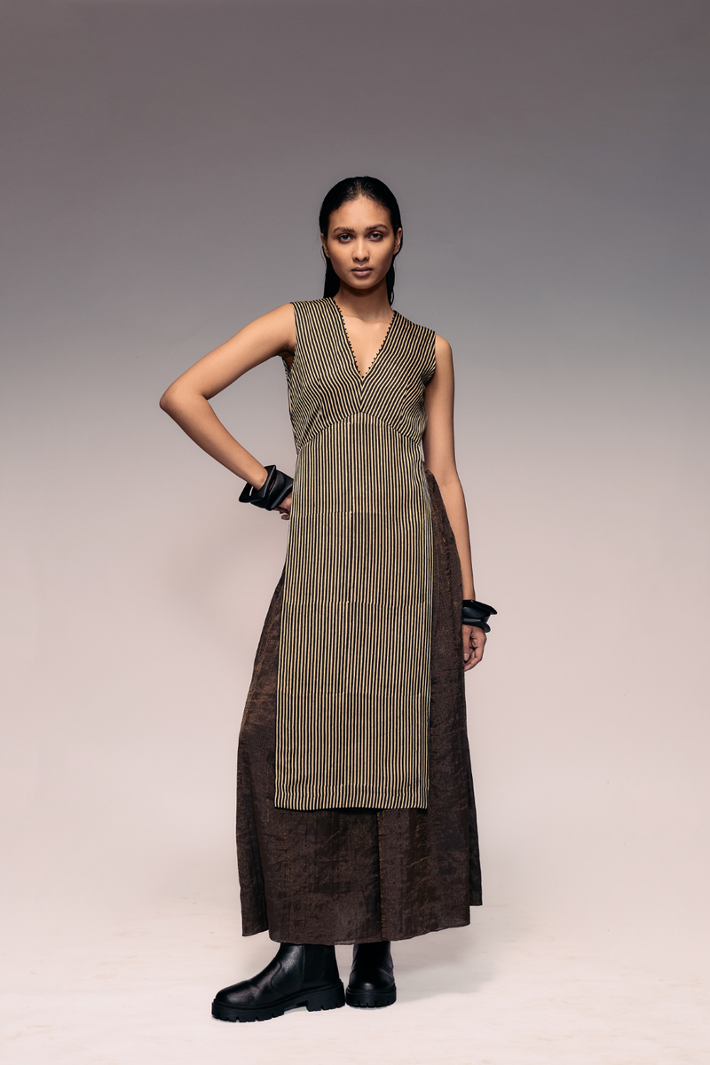 Ajrakh Stripe V neck Top satin by Kritika Murarka in black color for women Worldwide