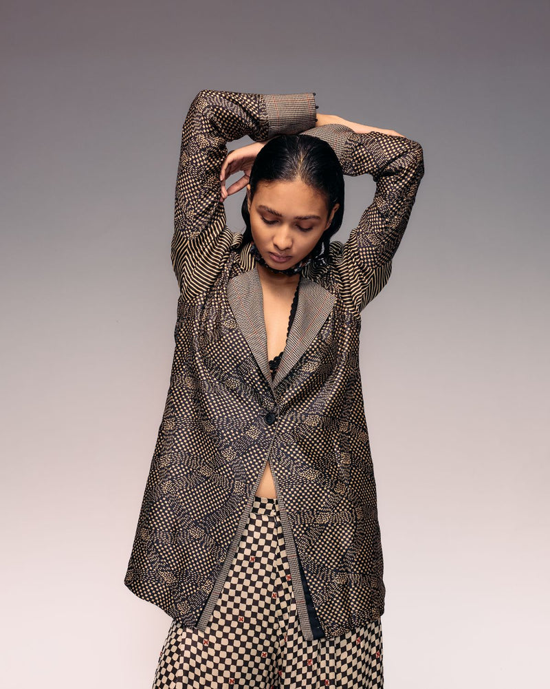 Munga Silk Patch Blazer silk by Kritika Murarka in black color for women Worldwide