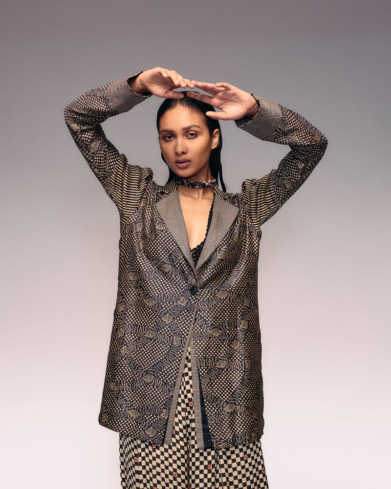 Munga Silk Patch Blazer silk by Kritika Murarka in black color for women Worldwide