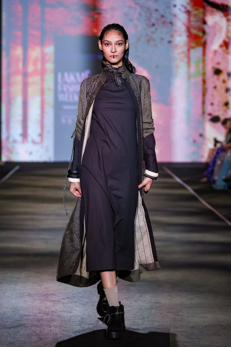 Black Cotton Midi Dress cotton by Kritika Murarka in black color for women Worldwide