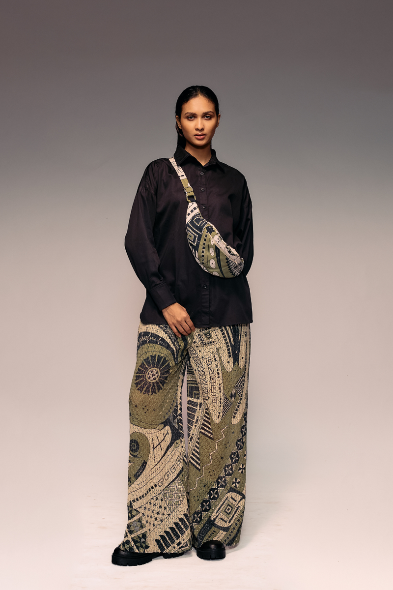 Olive Print Cotton Net Trouser cotton by Kritika Murarka in olive color for women Worldwide