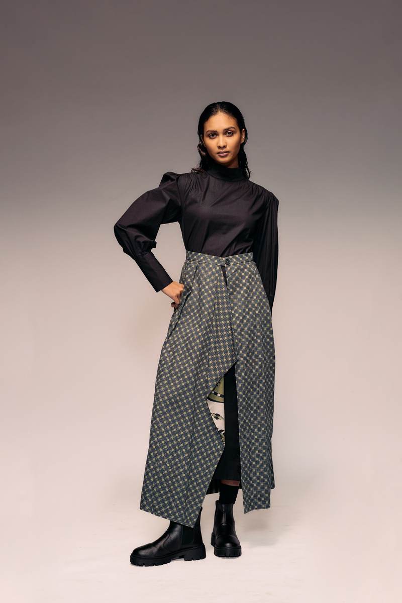 Olive Print Reversible Flap Skirt cotton by Kritika Murarka in olive color for women Worldwide