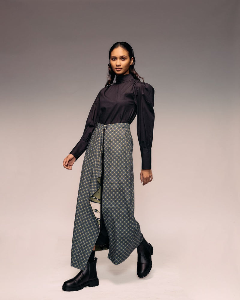 Olive Print Reversible Flap Skirt cotton by Kritika Murarka in olive color for women Worldwide