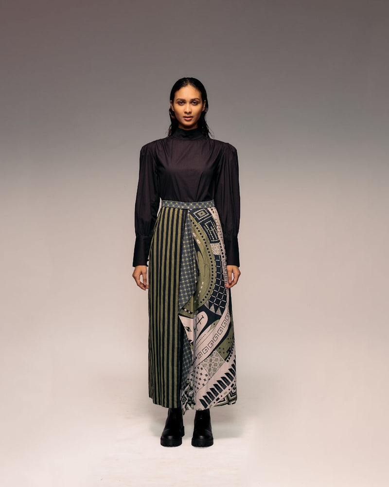 Olive Print Reversible Flap Skirt cotton by Kritika Murarka in olive color for women Worldwide