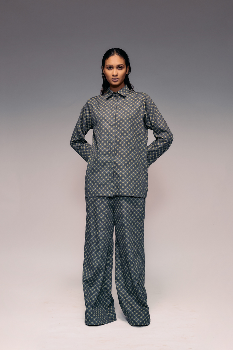 Olive Black Check Trouser cotton by Kritika Murarka in olive color for women Worldwide