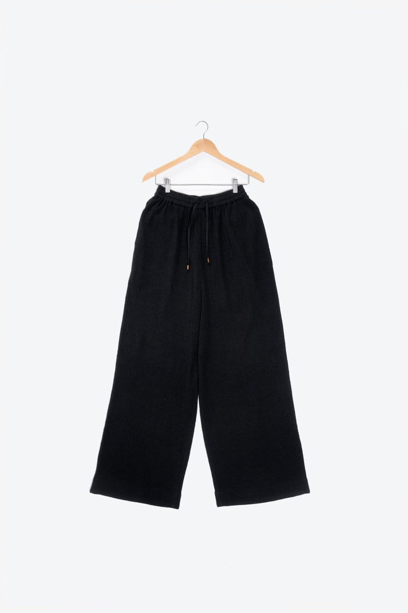 Textured Drawstring Straight Pant cotton by Turn Black in black color for women Worldwide