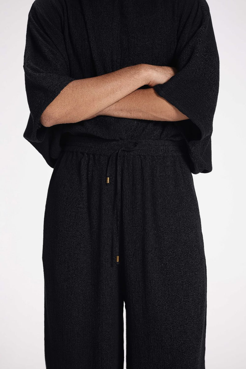 Textured Drawstring Straight Pant cotton by Turn Black in black color for women Worldwide