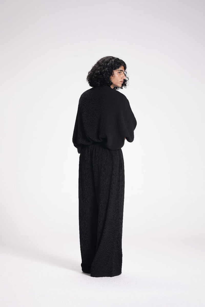 Textured Drawstring Straight Pant cotton by Turn Black in black color for women Worldwide