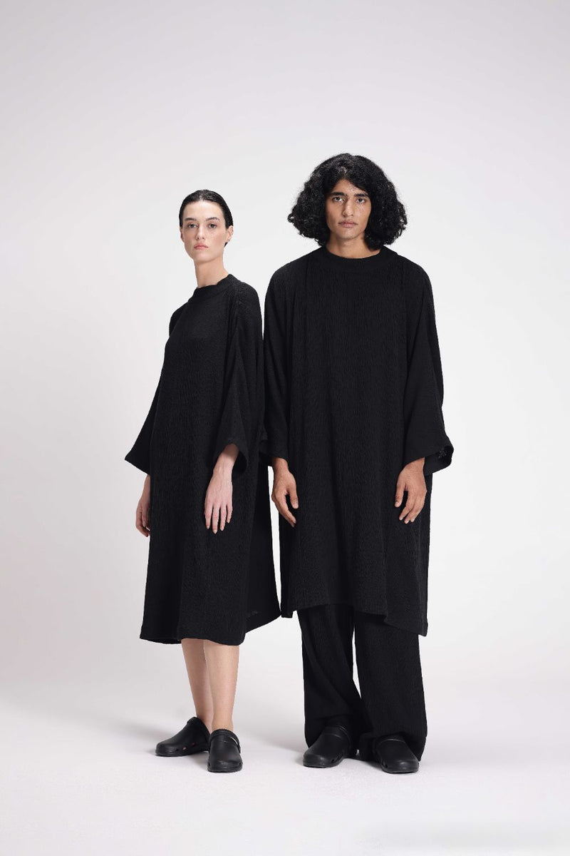 Textured High Neck Tunic cotton by Turn Black in black color for women Worldwide