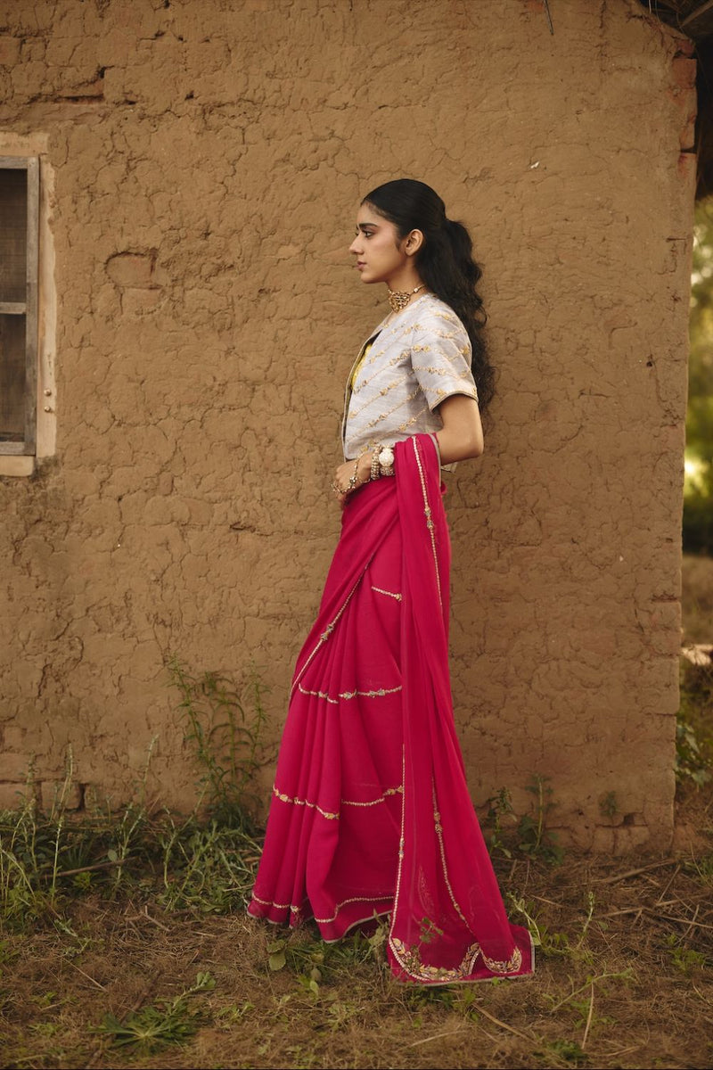 TEYA SAREE chiffon by Rashika Mittal in pink color for women Worldwide