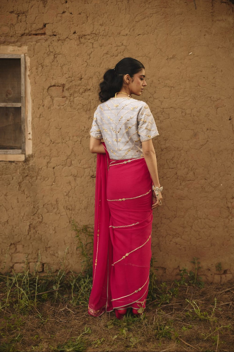 TEYA SAREE chiffon by Rashika Mittal in pink color for women Worldwide