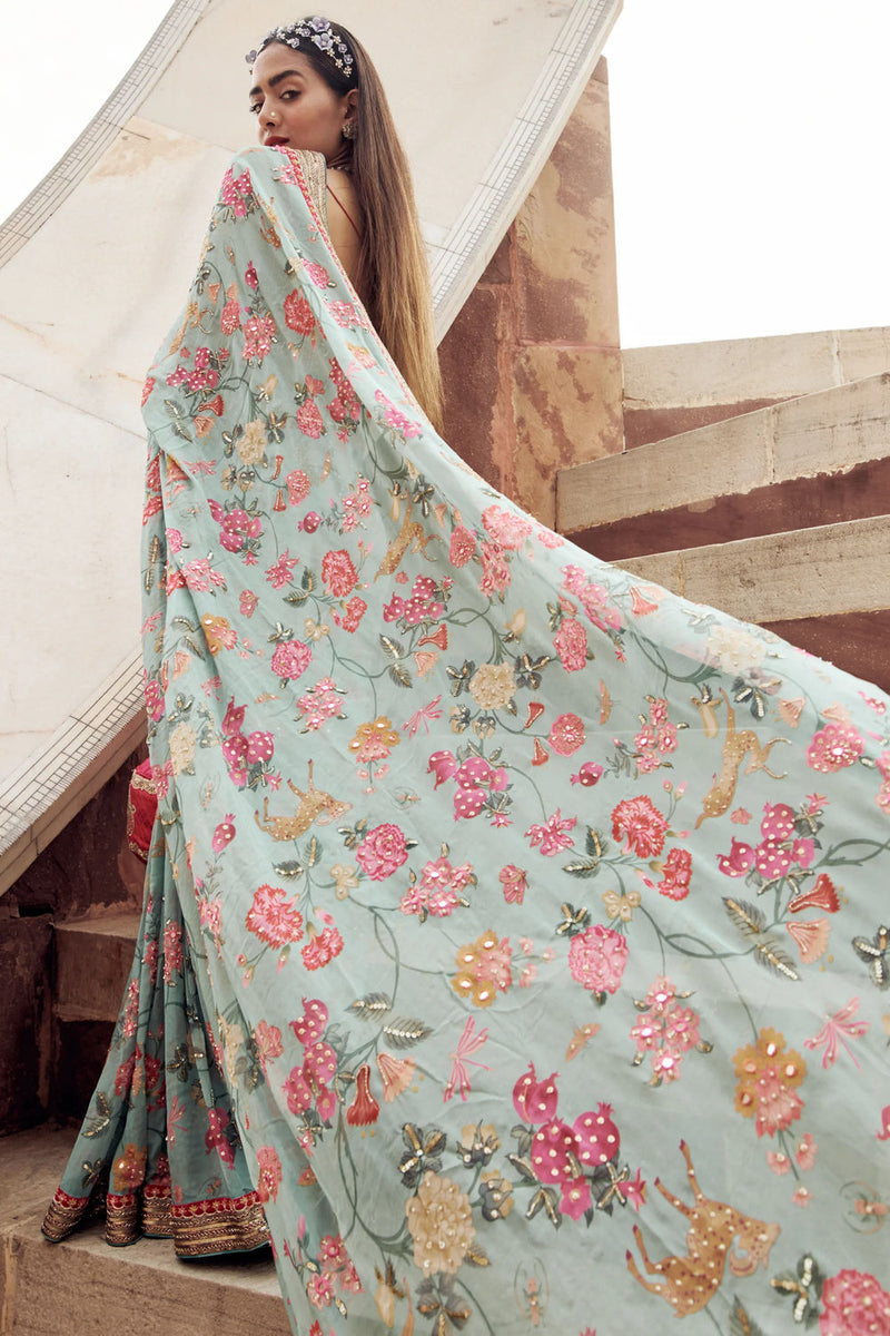 Mariam Saree Set georgettte by Paulmi & Harsh-kahan Sep'26 in blue for women Worldwide