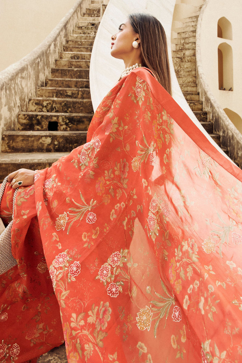 Garnet Saree Set organza by Paulmi & Harsh-kahan Sep'26 in red for women Worldwide