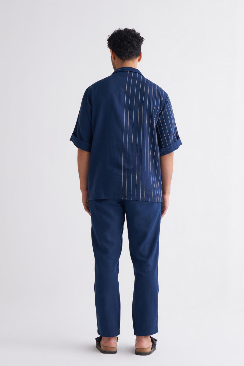 Embroidered Stripe Shirt Co-ord - Navy