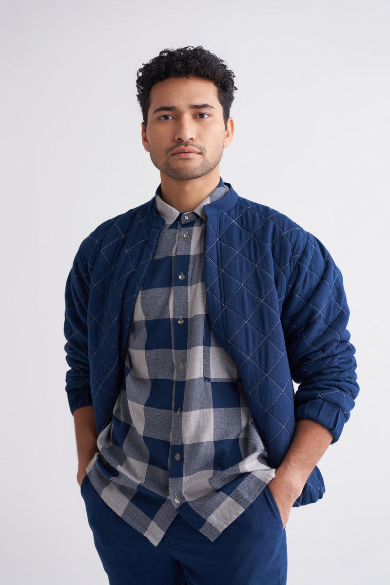 Camp Collar Shirt Co-ord - Navy Check