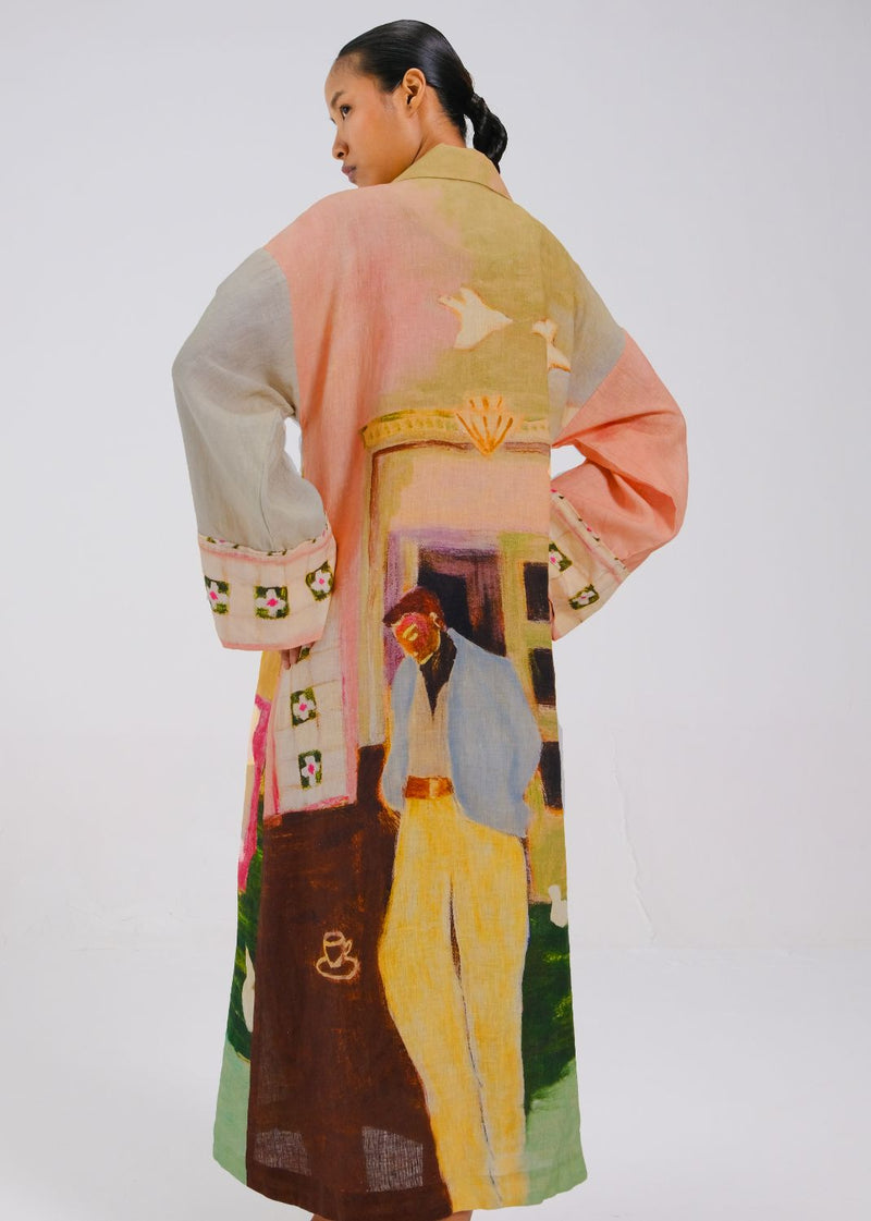 TIE UP DRESS - MORNING COFFEE all linen by CORD for women Worldwide