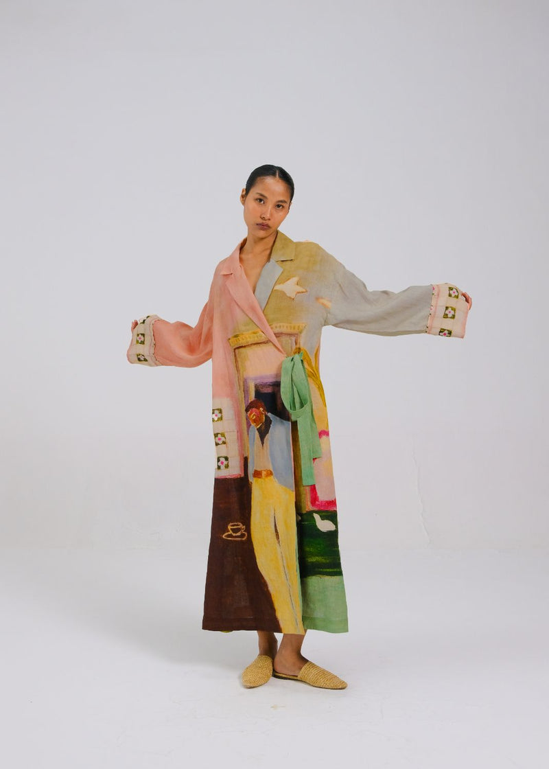 TIE UP DRESS - MORNING COFFEE all linen by CORD for women Worldwide