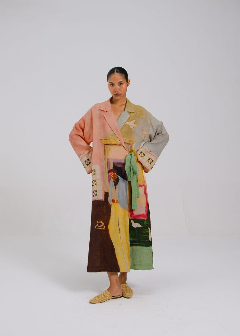 TIE UP DRESS - MORNING COFFEE all linen by CORD for women Worldwide