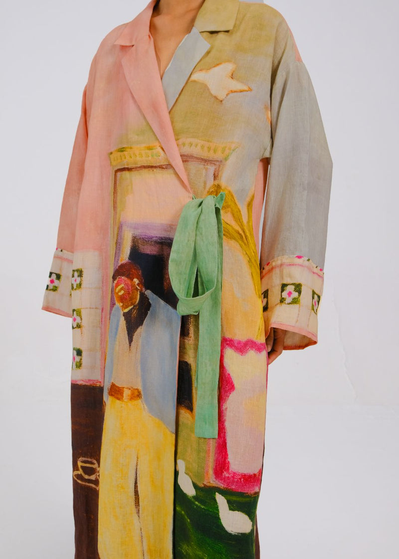 TIE UP DRESS - MORNING COFFEE all linen by CORD for women Worldwide