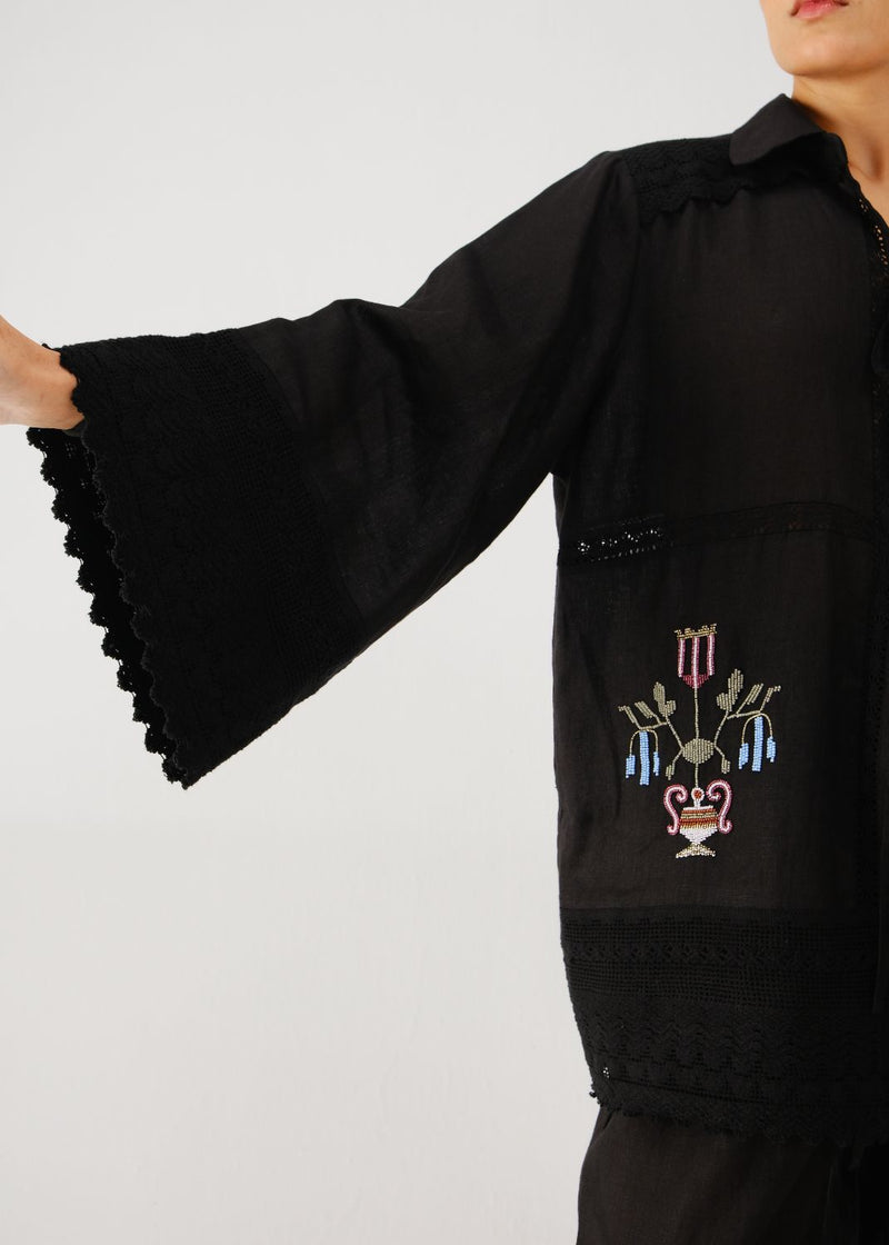 Tie up shirt-Black bead emb. by CORD for women Worldwide