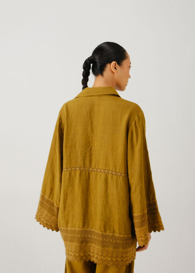 Tie up shirt-Olive parrot emb. by CORD for women Worldwide