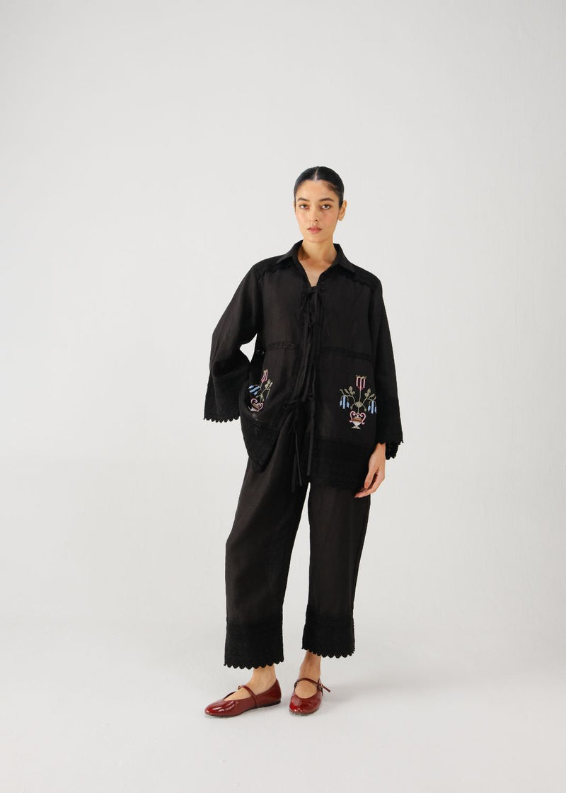 Tie up set-Black bead emb. by CORD for women Worldwide