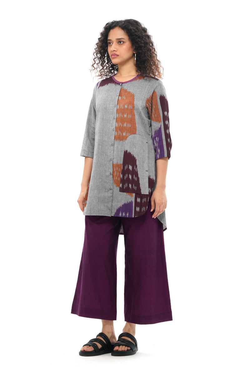 TOBU CLASSIC TUNIC 100% cotton by Translate - Handwoven Ikat in grey color for women Worldwide