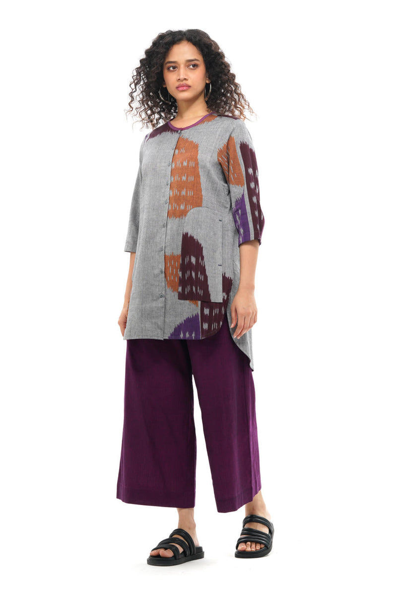 TOBU CLASSIC TUNIC 100% cotton by Translate - Handwoven Ikat in grey color for women Worldwide