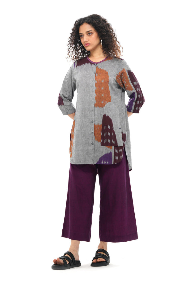TOBU CLASSIC TUNIC 100% cotton by Translate - Handwoven Ikat in grey color for women Worldwide