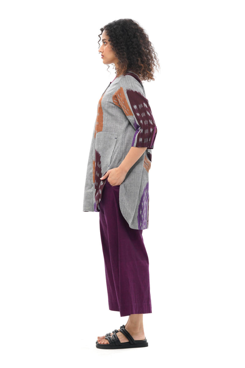 TOBU CLASSIC TUNIC 100% cotton by Translate - Handwoven Ikat in grey color for women Worldwide