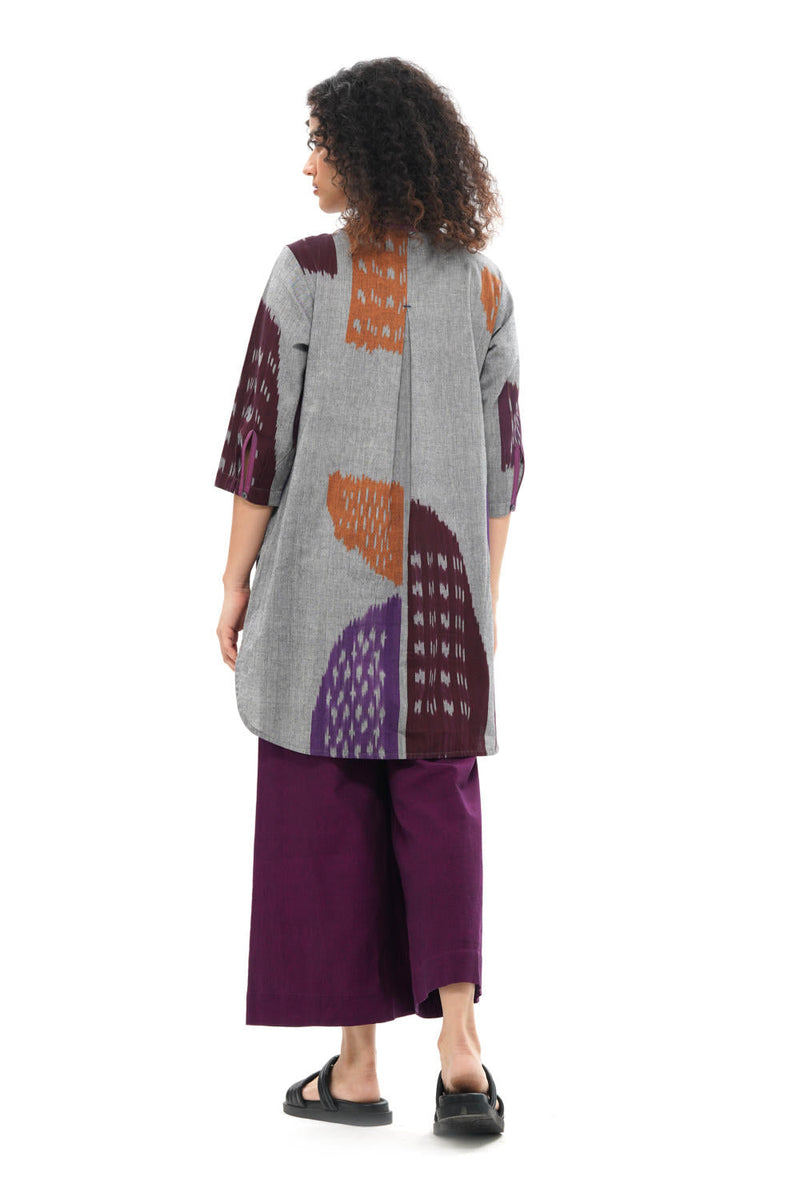 TOBU CLASSIC TUNIC 100% cotton by Translate - Handwoven Ikat in grey color for women Worldwide