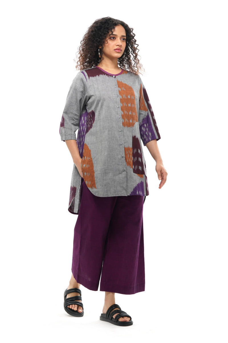 TOBU CLASSIC TUNIC 100% cotton by Translate - Handwoven Ikat in grey color for women Worldwide