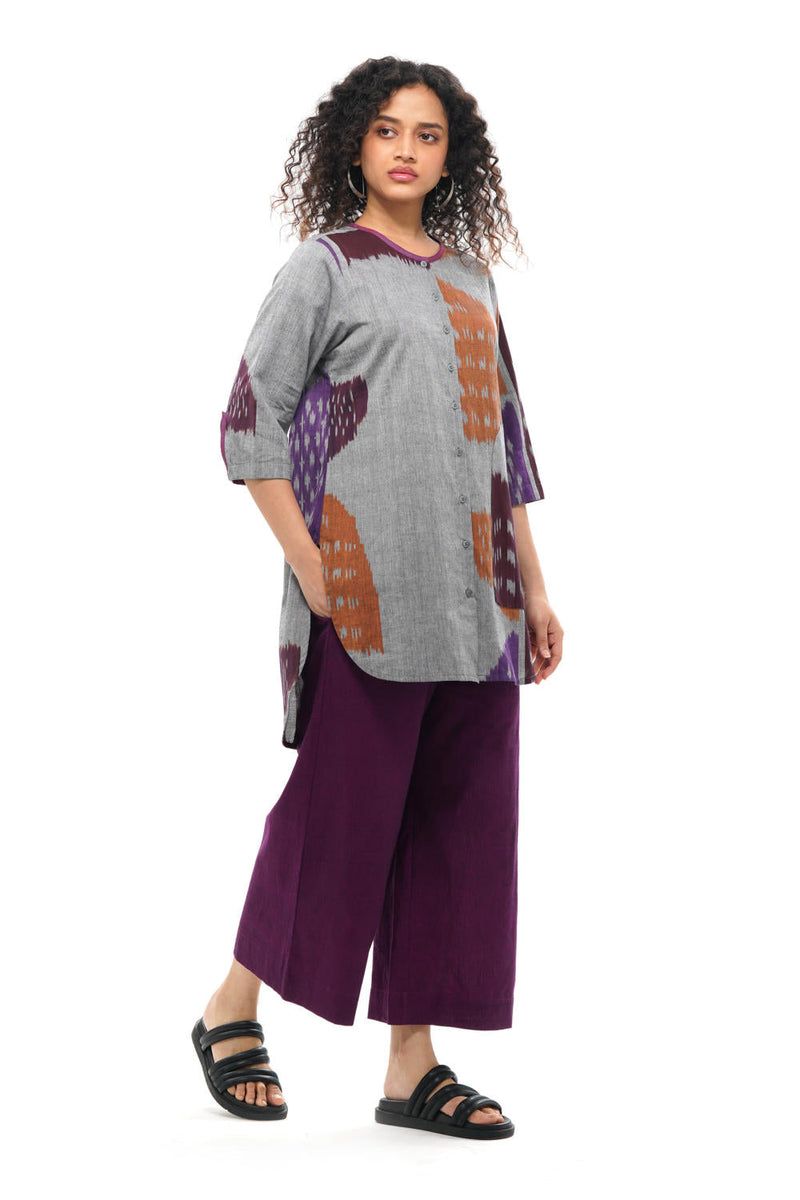 TOBU CLASSIC TUNIC 100% cotton by Translate - Handwoven Ikat in grey color for women Worldwide
