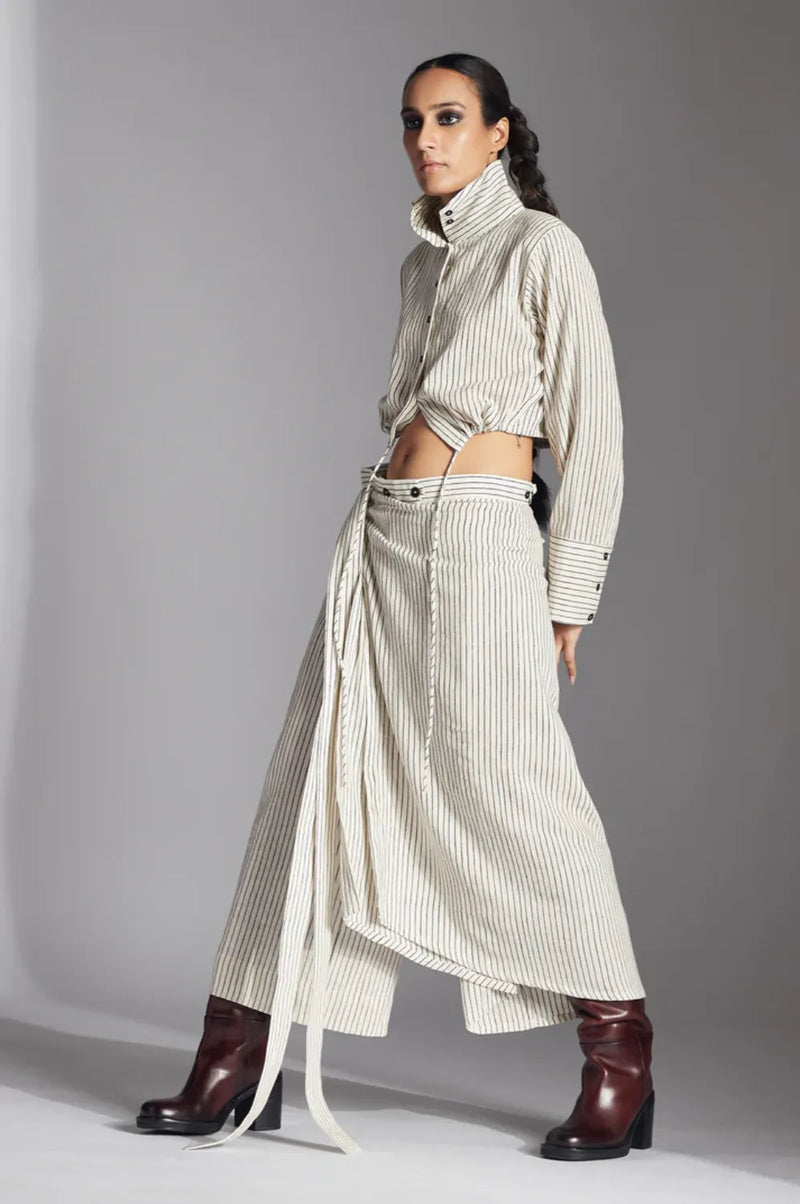 Edith Trousers in Kala Cotton-Off-White-Black cotton by Chola in black color for women Worldwide